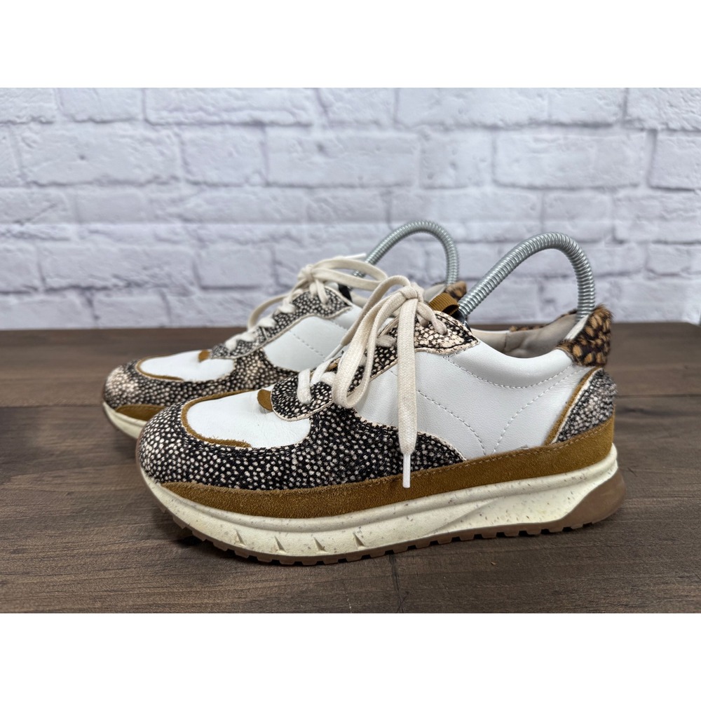 Madewell Kickoff Trainer Sneakers Leather Calf Hair‎ Animal White Brown Size 7.5